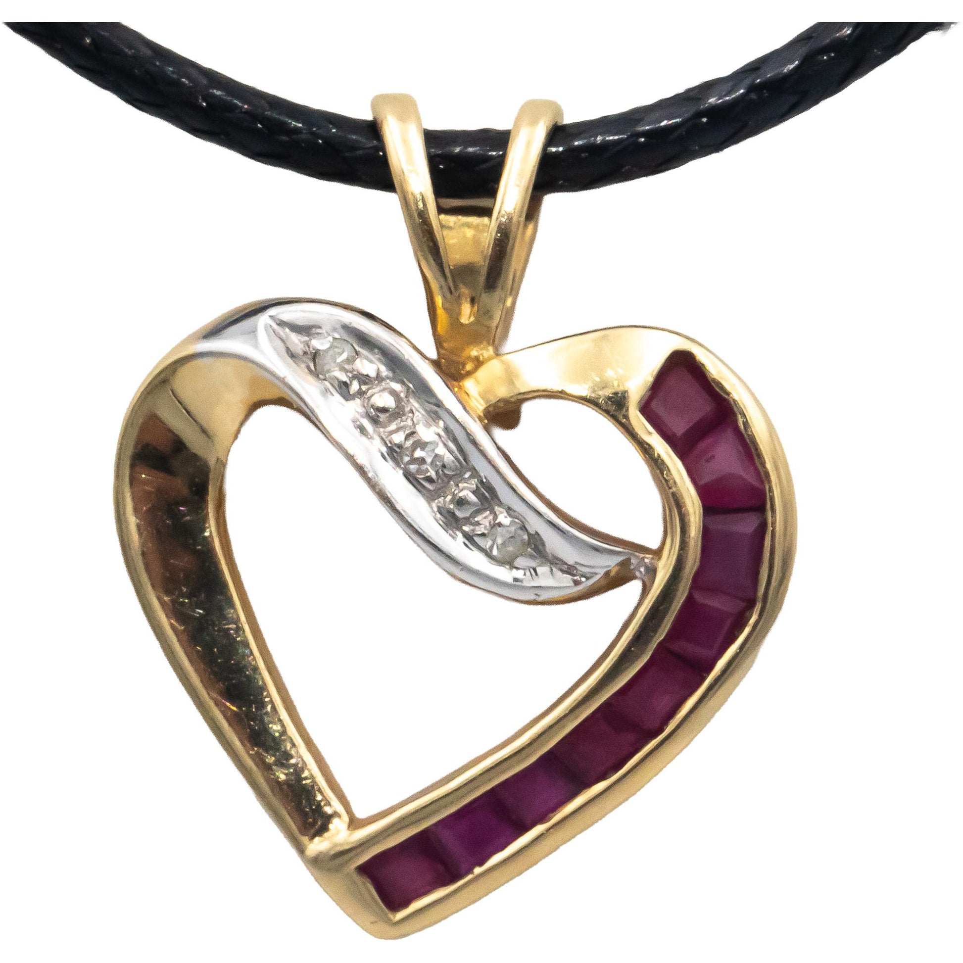 14k Yellow & White Gold 0.50CT Ruby Heart Pendant Necklace w/ Diamond Accents