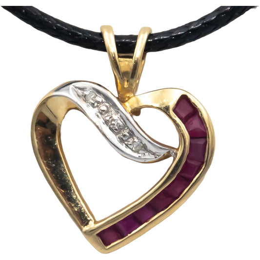14k Yellow & White Gold 0.50CT Ruby Heart Pendant Necklace w/ Diamond Accents
