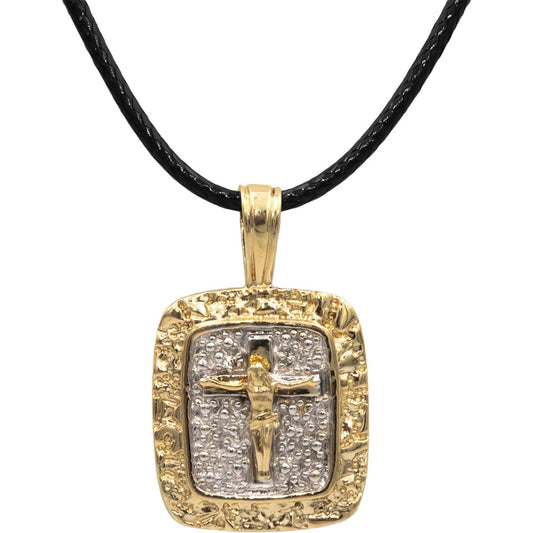 10k Yellow & White Gold Jewelry Religious Crucifix Cross Pendant Necklace