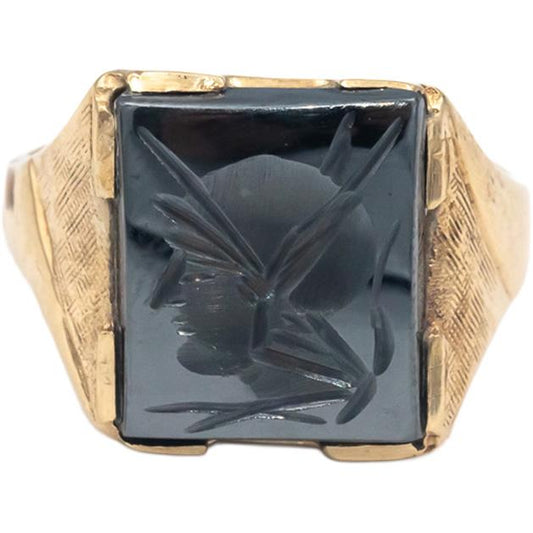 Vintage 10k Yellow Gold Jewelry Carved Hematite Cameo Ring Size 9