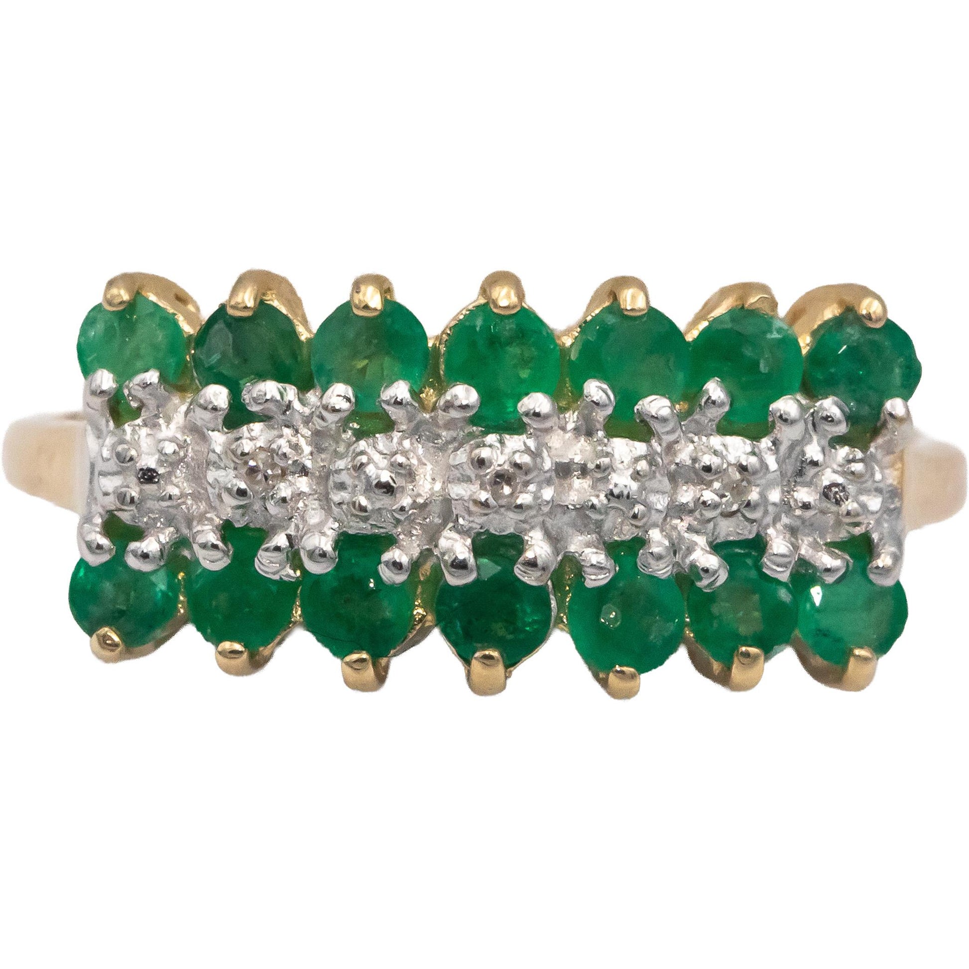 Emerald 10k Yellow & White Gold Band Ring 0.50CT Size 8 w/ Diamond Accents