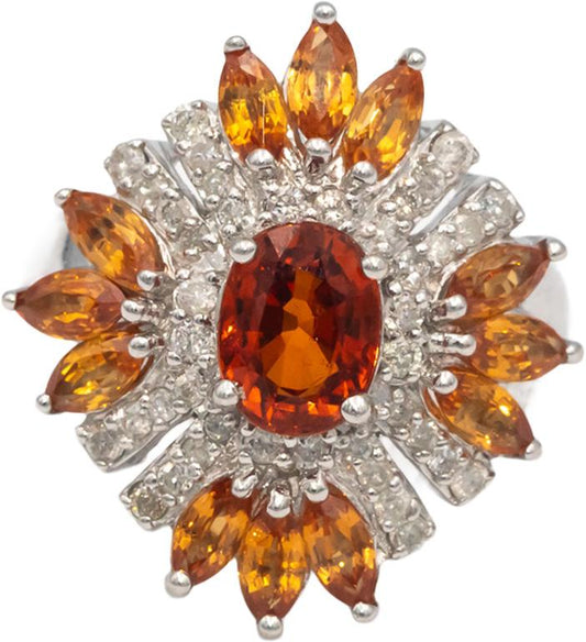 Diamond & Citrine 14k White Gold Cluster Cocktail Ring 2.25CT Size 6.75
