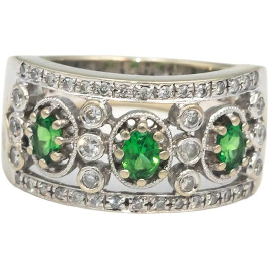 Diamond & Tsavorite 18k White Gold Cocktail Band Ring 0.87CT Size 7.5