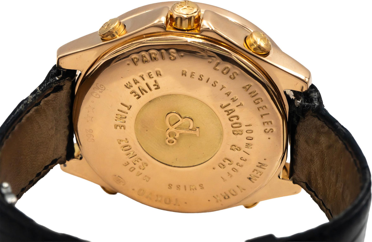 JACOB & CO. 18k Rose Gold Five Time Zone Custom Diamond Bezel Quartz Watch
