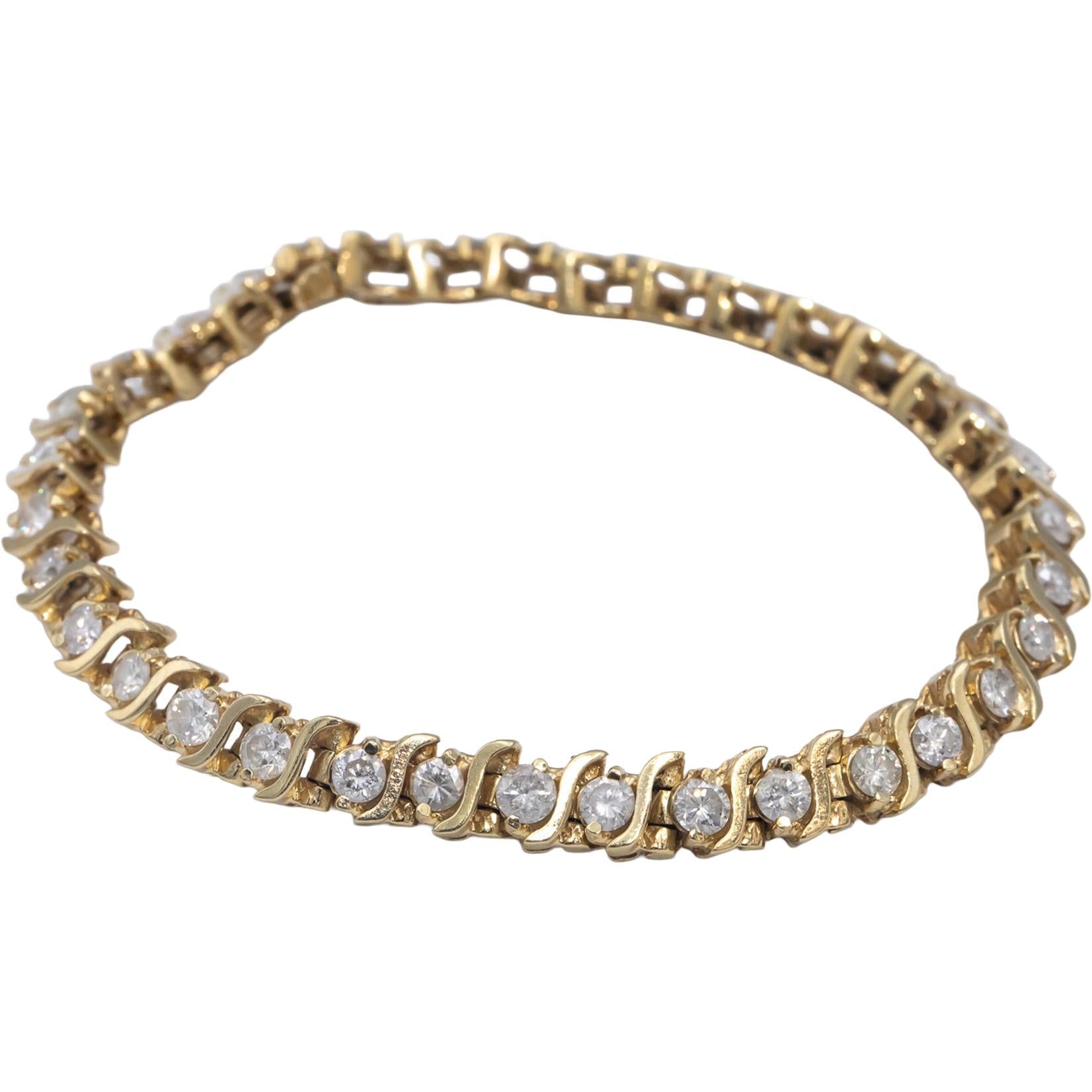 Diamond Round Cut 14k Yellow Gold S-Link Tennis Bracelet 5.0CT
