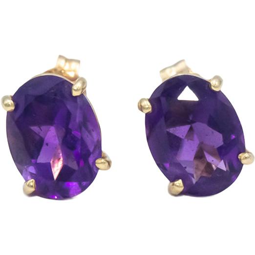 Amethyst Oval Cut 14k Yellow Gold Stud Earrings 2.0CT