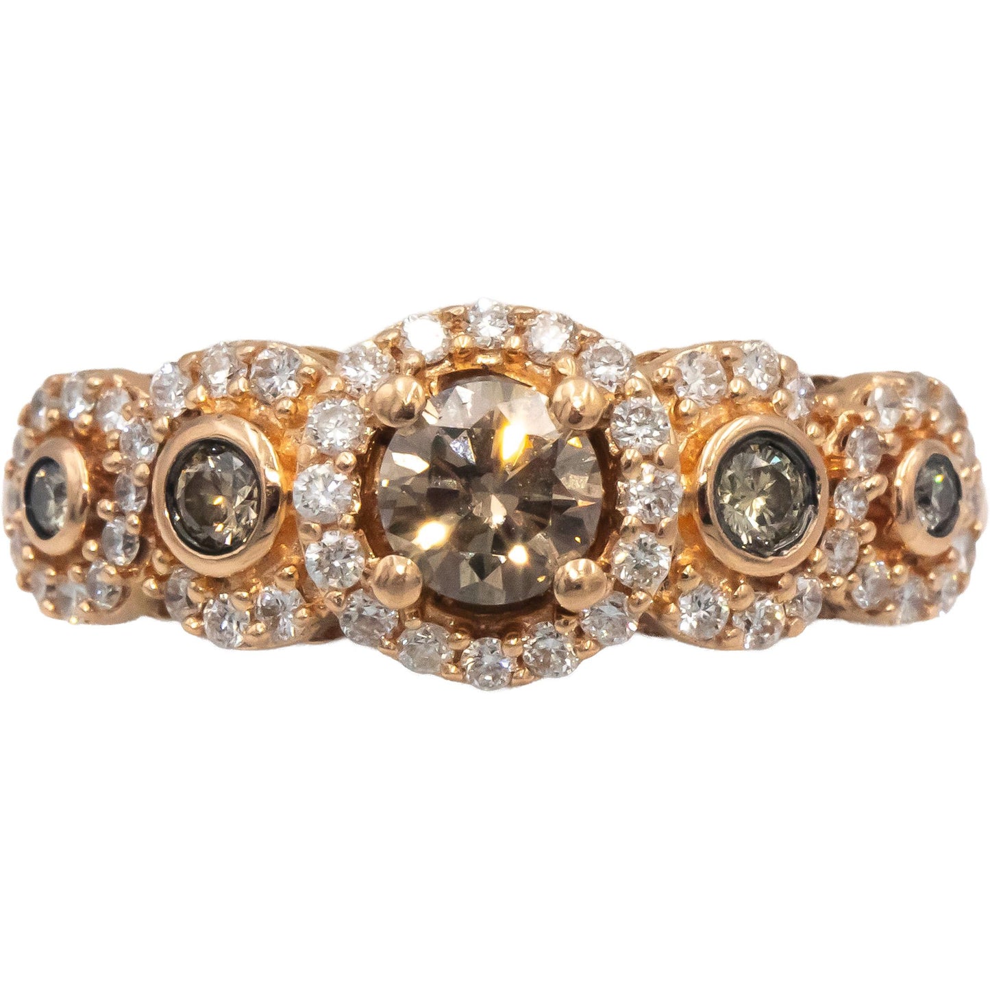 LE VIAN 14k Rose Gold White & Chocolate Diamond Cocktail Ring 1.0CT Size 7