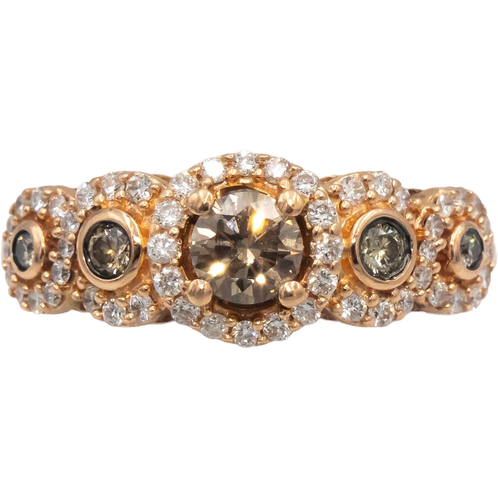 LE VIAN 14k Rose Gold White & Chocolate Diamond Cocktail Ring 1.0CT Size 7