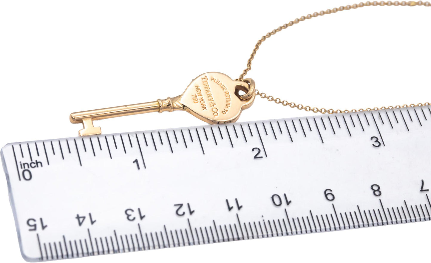 TIFFANY & CO. 18k Yellow Gold Tiffany Keys Heart Key Pendant Necklace w/ Box