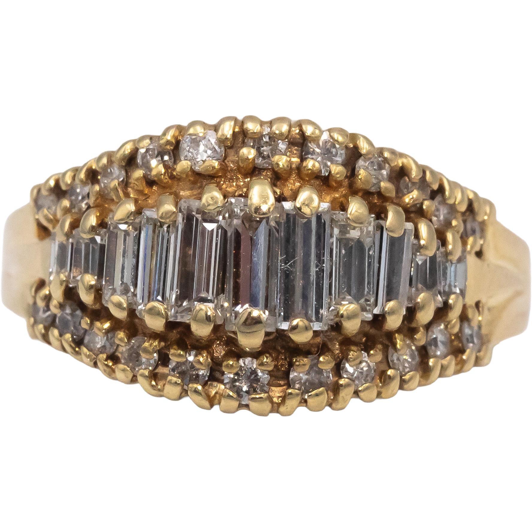 14k Yellow Gold Baguette & Round VS Diamond Cocktail Ring 0.60CT Size 6.75