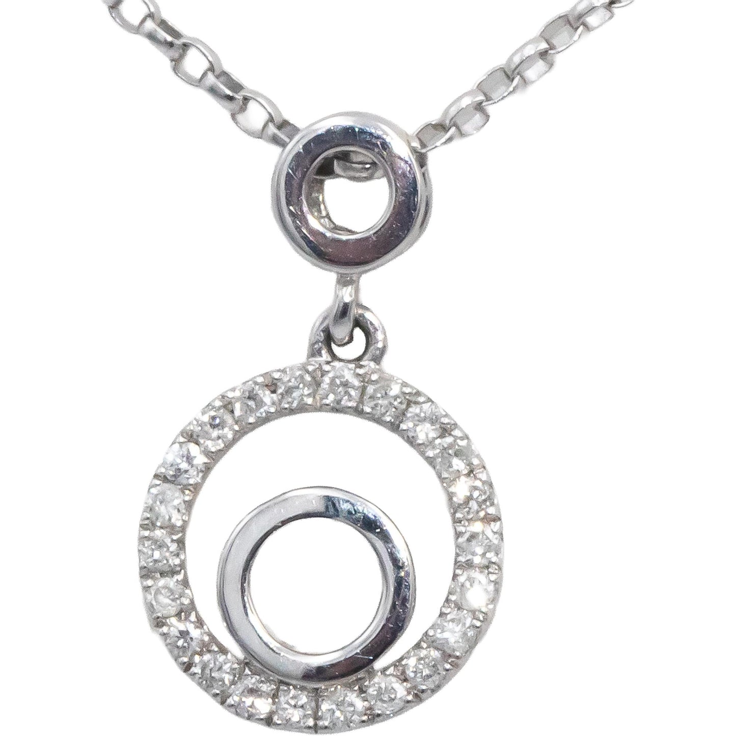 14k White Gold Round Diamond Circle Pendant Necklace Chain 0.10CT