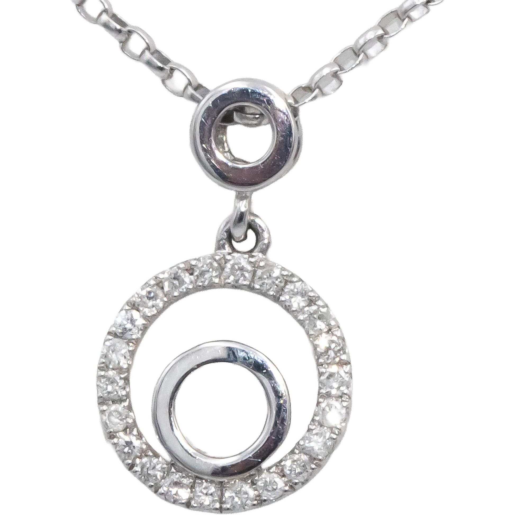 14k White Gold Round Diamond Circle Pendant Necklace Chain 0.10CT