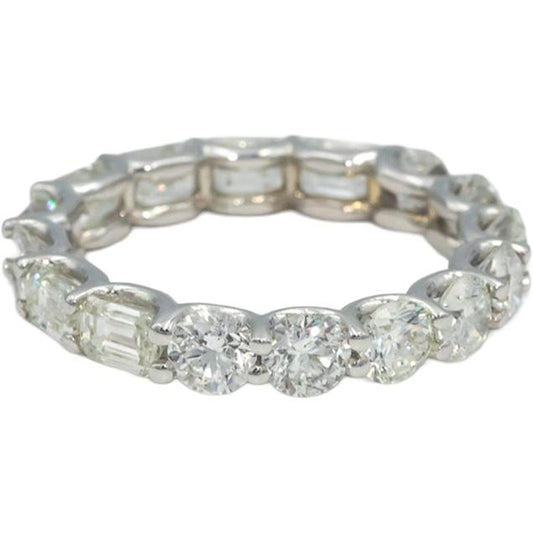 18k White Gold Round & Emerald Cut Diamond Eternity Band Ring 3.92CT Size 7