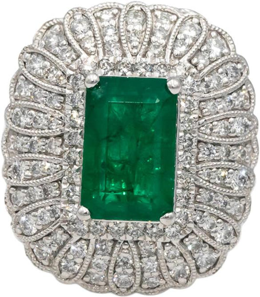 OSCAR FRIEDMAN GIA Certified Emerald and VS Diamond Cocktail Ring 5.10CT Size 7