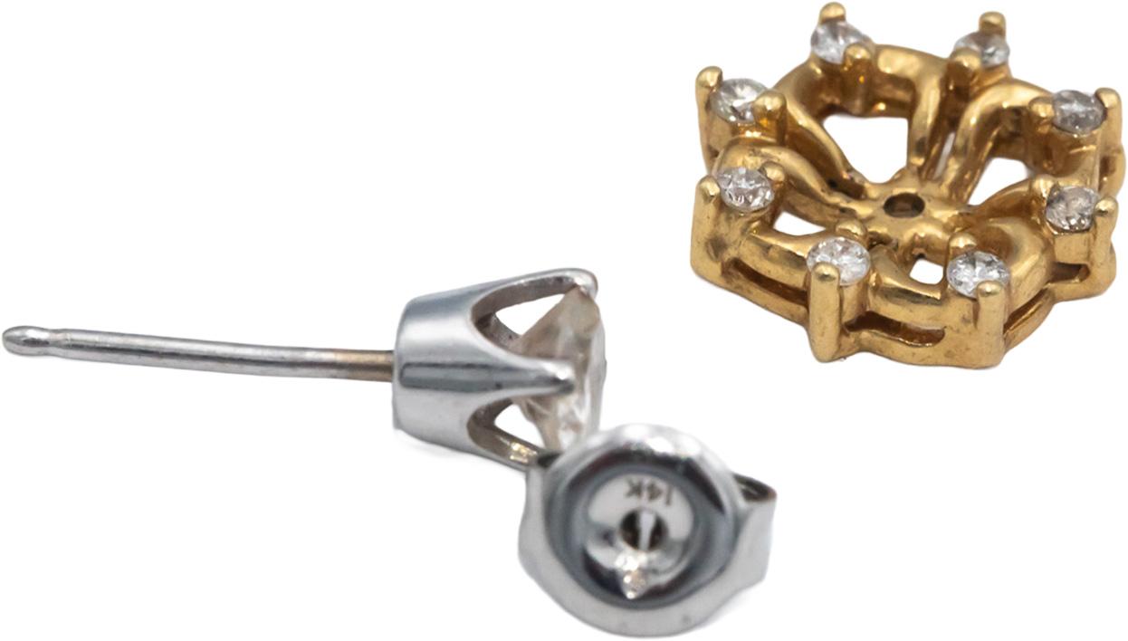 14k White & Yellow Gold Round Diamond Stud Earrings w/ Jacket Enhancers 0.60CT