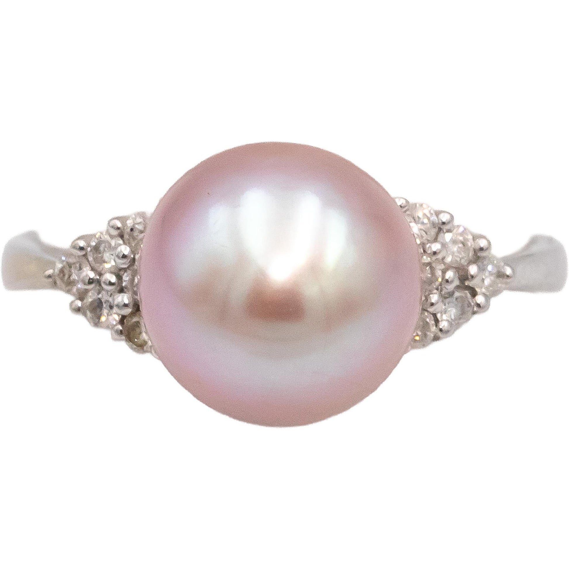 18k White Gold VS Round Diamond & 9.3mm Pearl Cocktail Ring 0.20CT Size 6.75