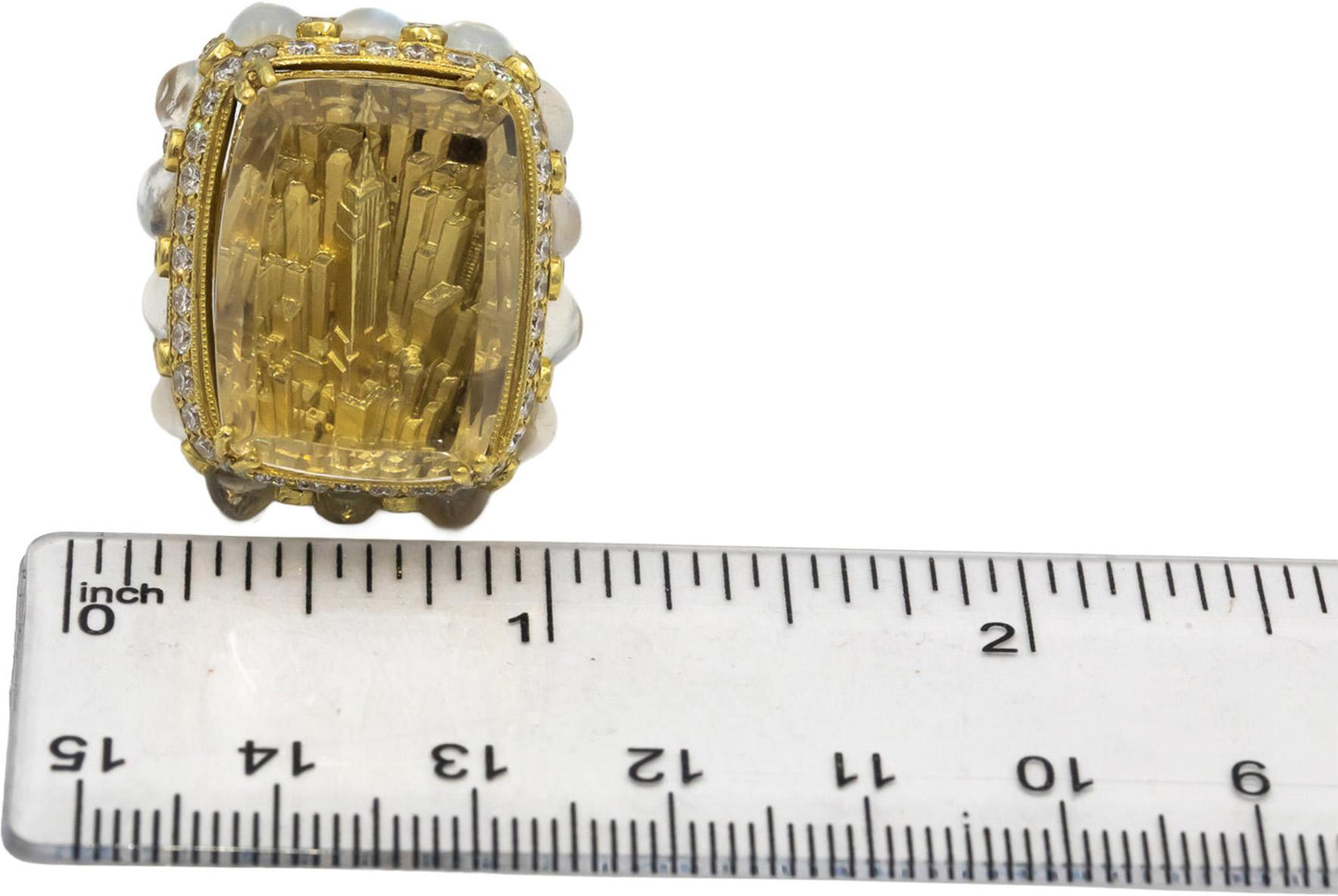 STAMBOLIAN 18k Gold Diamond Quartz Moonstone Jumbo Cocktail Ring 9.87CT Size 9