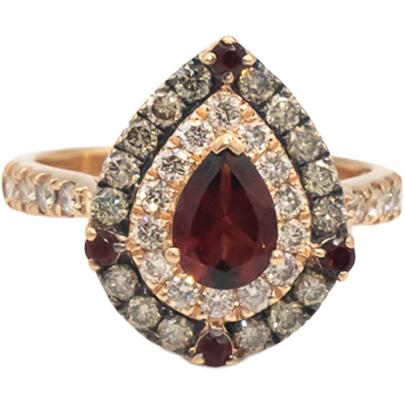 LE VIAN 14k Rose Gold Pear Shaped Garnet Ring w/ 0.75CT Diamonds Size 5.5