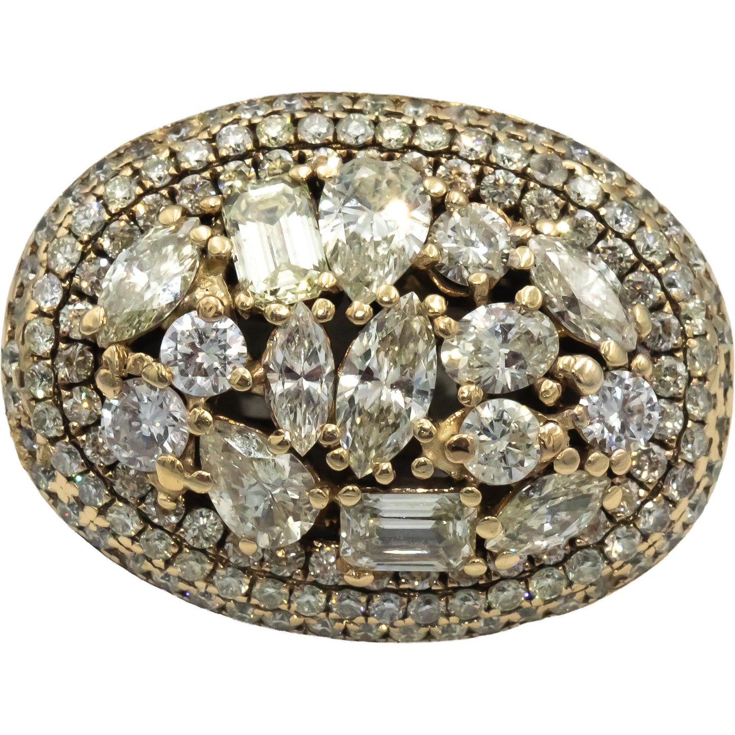 10k Yellow Gold Muti Shape Diamond Cluster Cocktail Ring 5.0CT Size 8.75