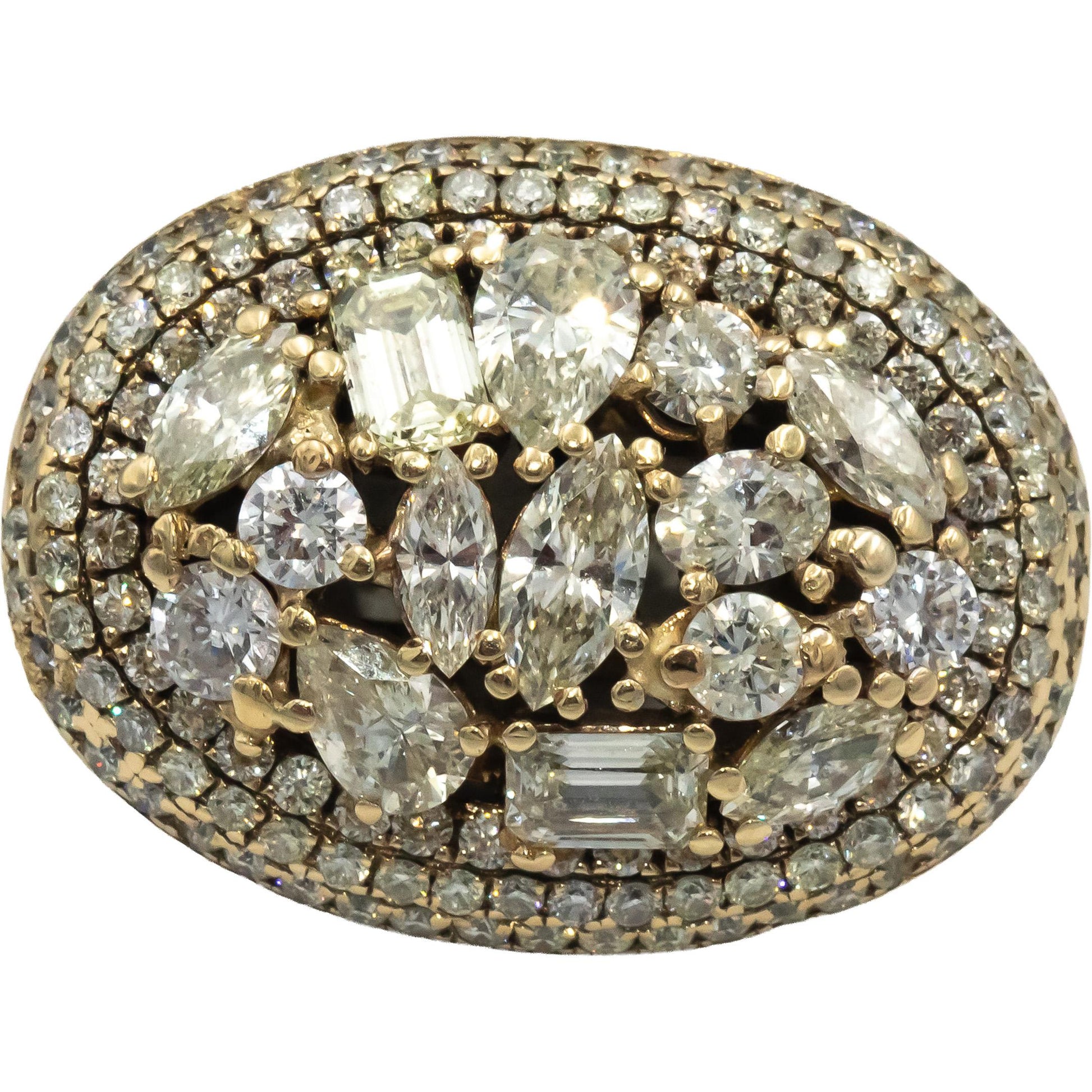 10k Yellow Gold Muti Shape Diamond Cluster Cocktail Ring 5.0CT Size 8.75