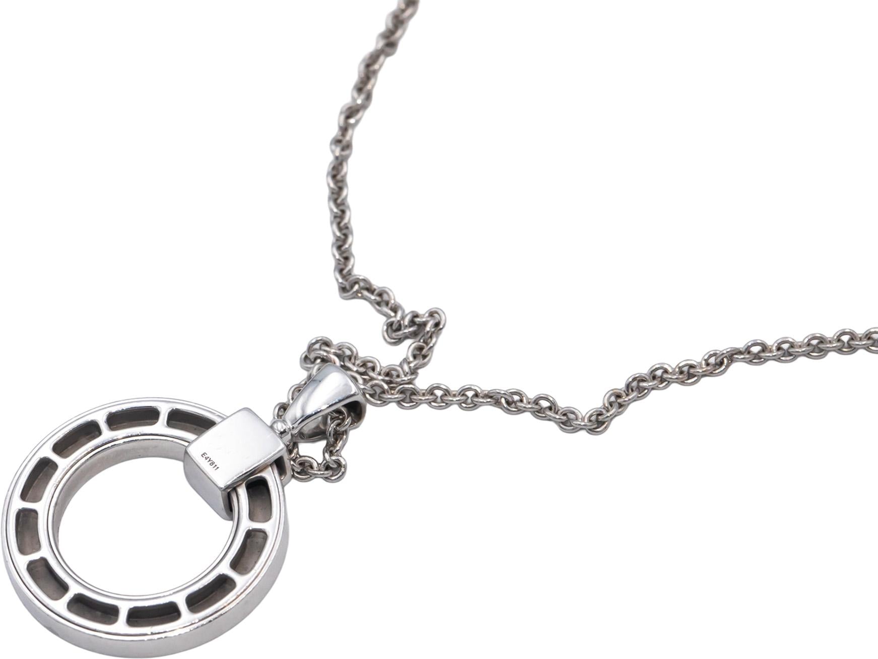 BVLGARI Round Diamond 18k White Gold Pendant Necklace w/ Box .07CT $6300 Retail