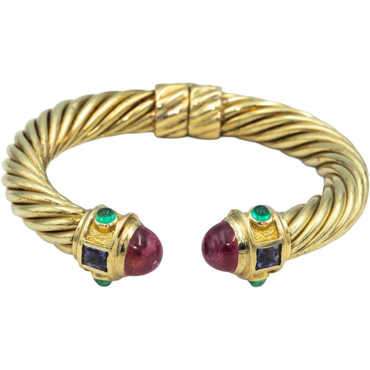 DAVID YURMAN 14k Gold Renaissance Collection Multi Gemstone Cable Cuff Bracelet