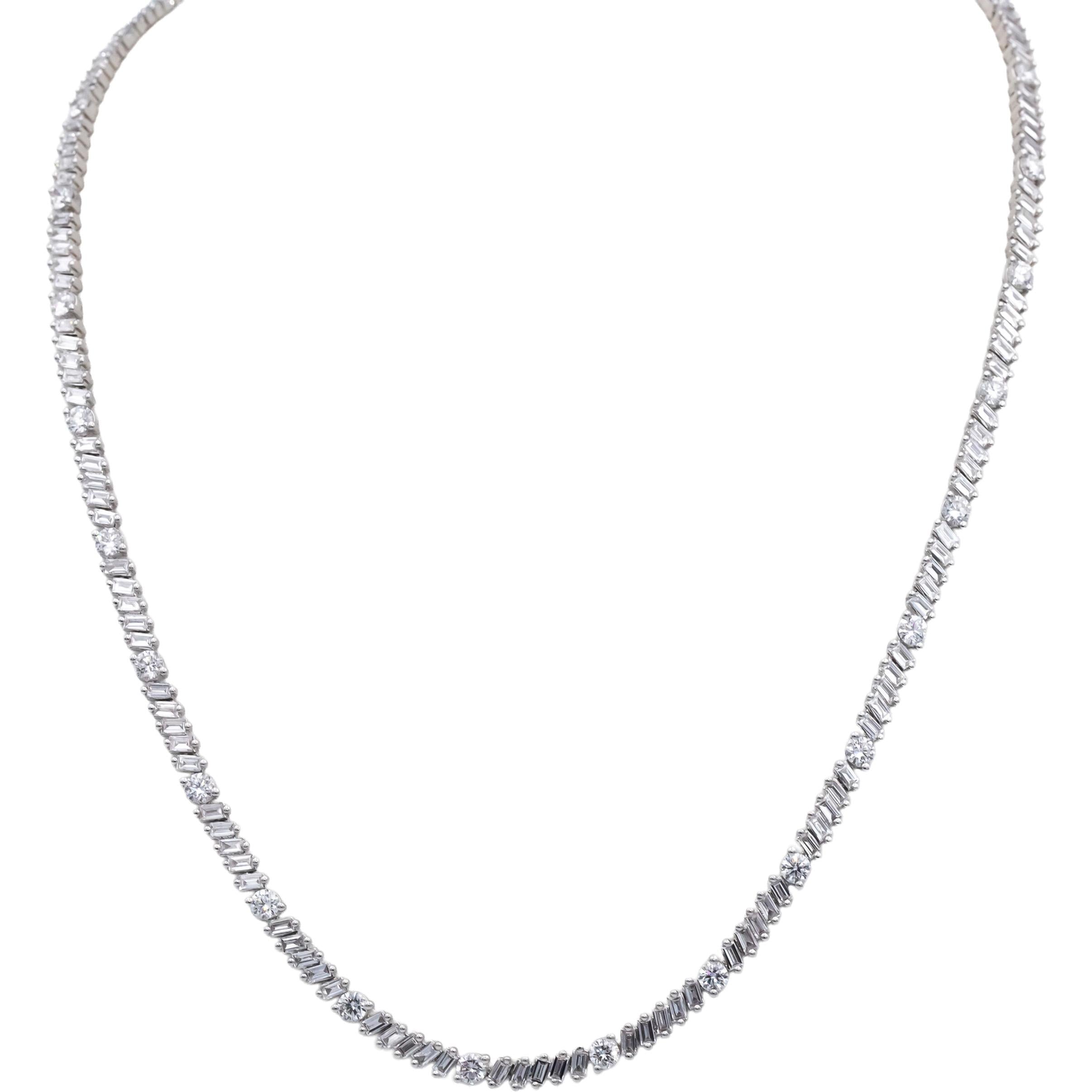 14k White Gold Lab-Grown Baguette & Round VS Diamond Line Necklace 8.50CT