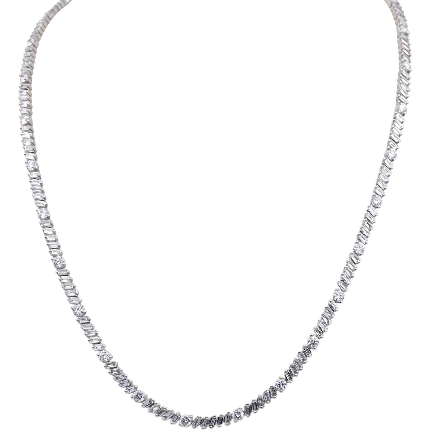 14k White Gold Lab-Grown Baguette & Round VS Diamond Line Necklace 8.50CT