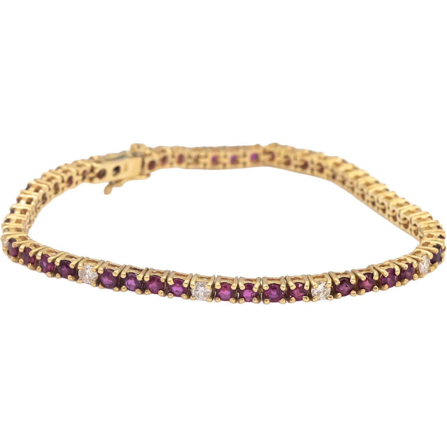 14k Yellow Gold VS Round Diamond & Ruby Tennis Bracelet 4.0CT