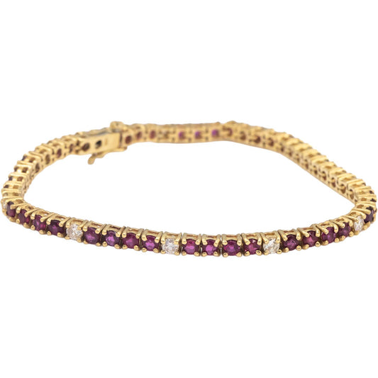 14k Yellow Gold VS Round Diamond & Ruby Tennis Bracelet 4.0CT