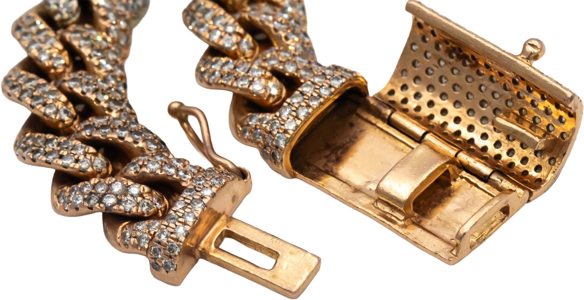 14k Rose & White Gold Round Diamond Iced Out Cuban Link Necklace 22.0CTW