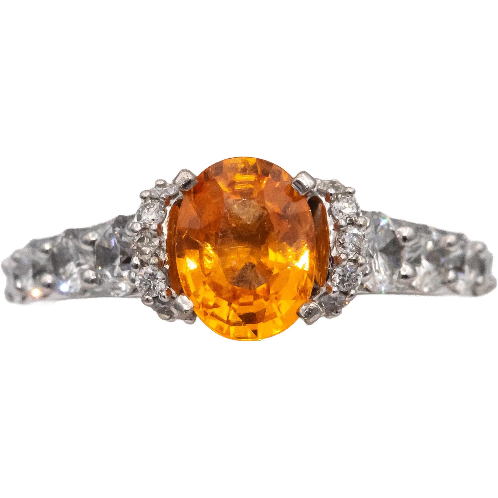 14k White Gold Orange Garnet & Diamond Cocktail Ring 2.54CT Size 7