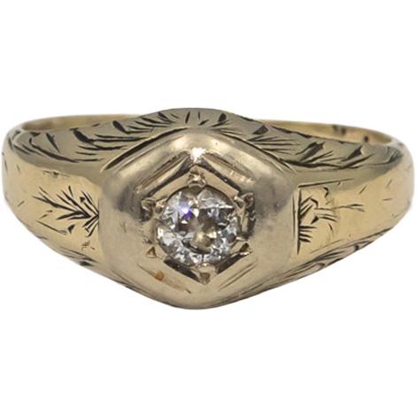 Antique Vintage 10k White Gold Diamond Solitaire Filigree Ring 0.20CT Size 3.75