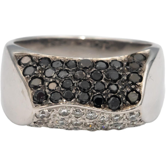 LE VIAN 18k White Gold White and Black Round Diamond Cluster Ring 1.0CT Size 7