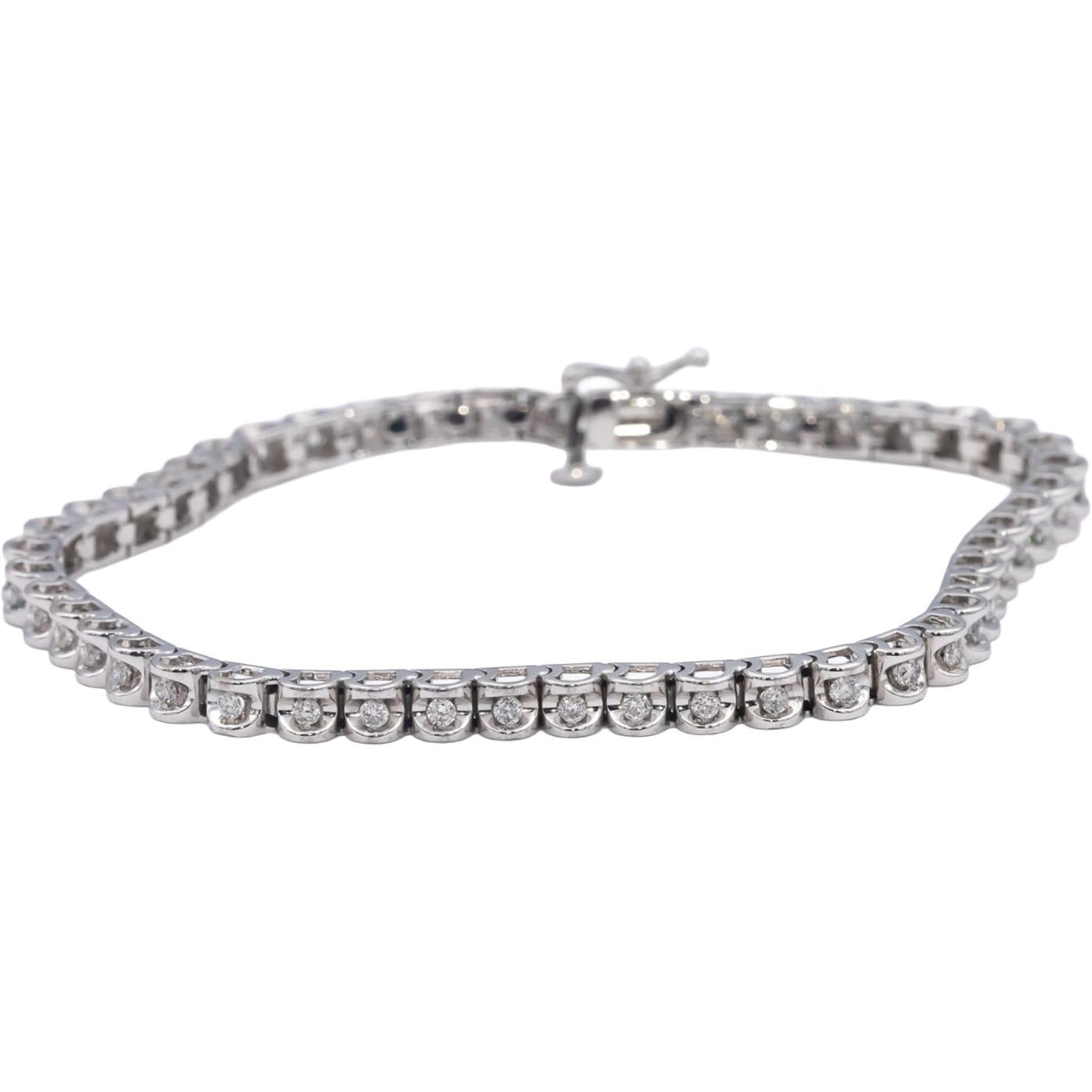 10k White Gold Round Half Bezel Set Diamond Tennis Bracelet 0.75CT