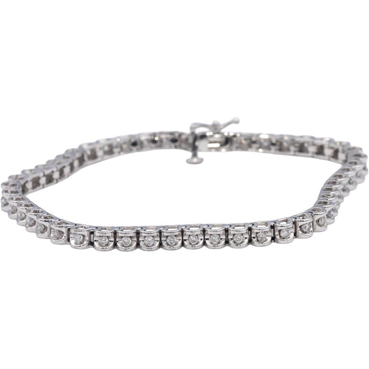 10k White Gold Round Half Bezel Set Diamond Tennis Bracelet 0.75CT