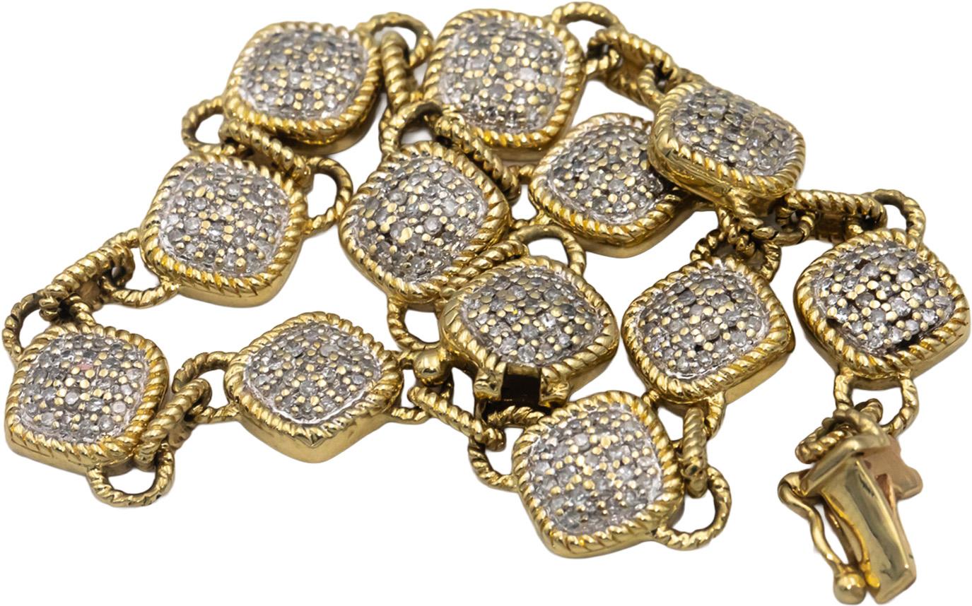 14k Yellow Gold Round Diamond Fancy Cluster Link Bracelet 1.0CT