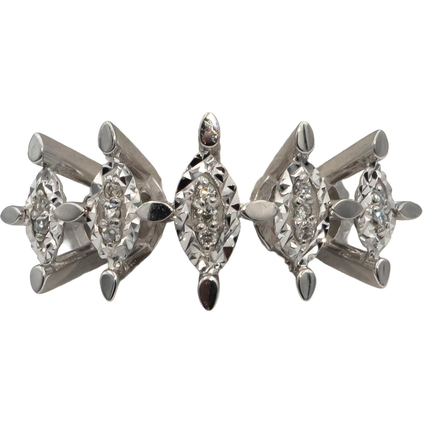 14k White Gold Round Diamond Cocktail Ring 0.15CT Size 7.5