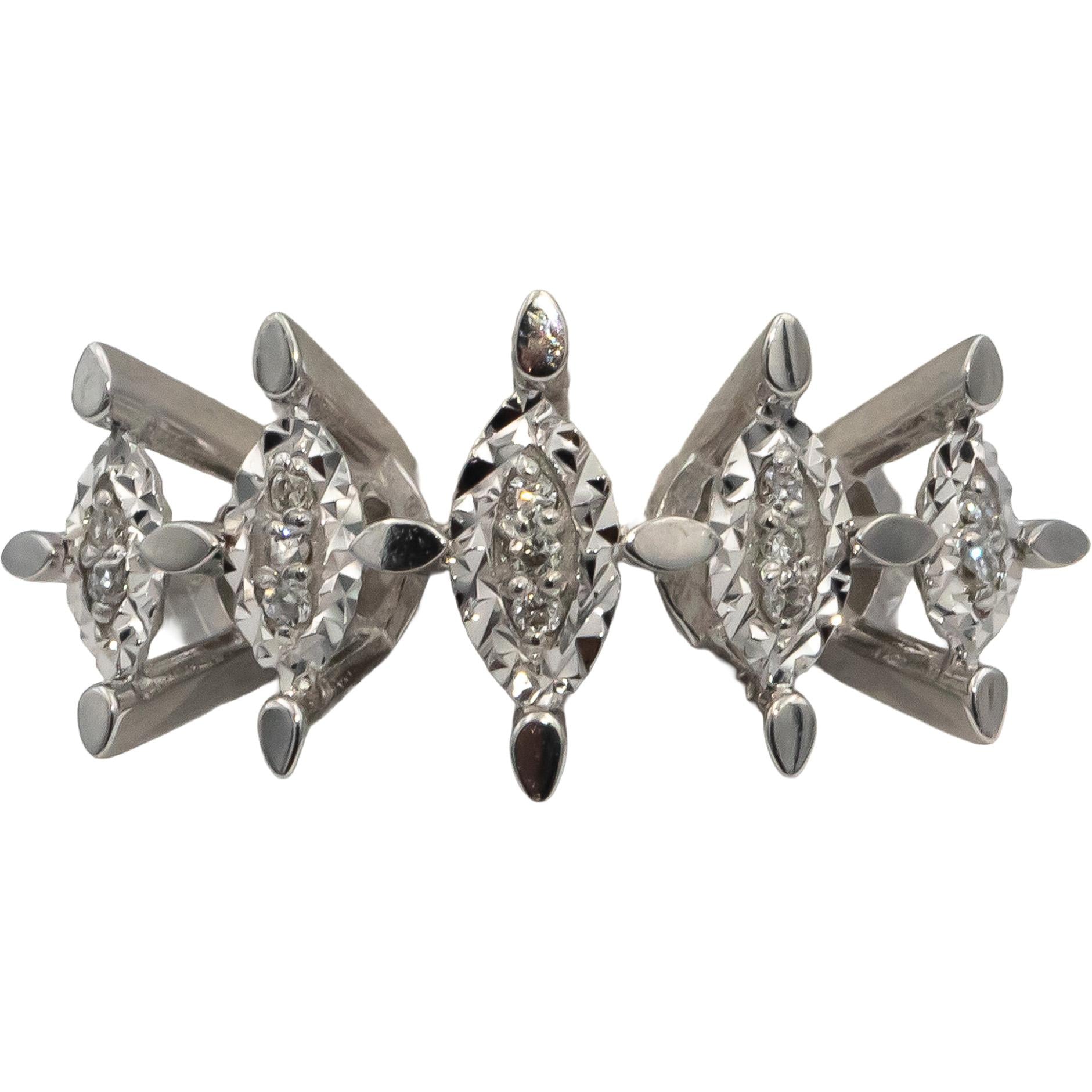 14k White Gold Round Diamond Cocktail Ring 0.15CT Size 7.5