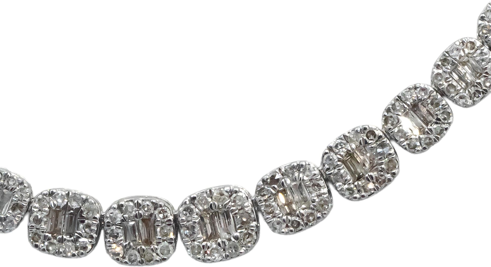 14k White Gold Round & Baguette Cut Diamond Necklace w/ Extender Link 1.50CT