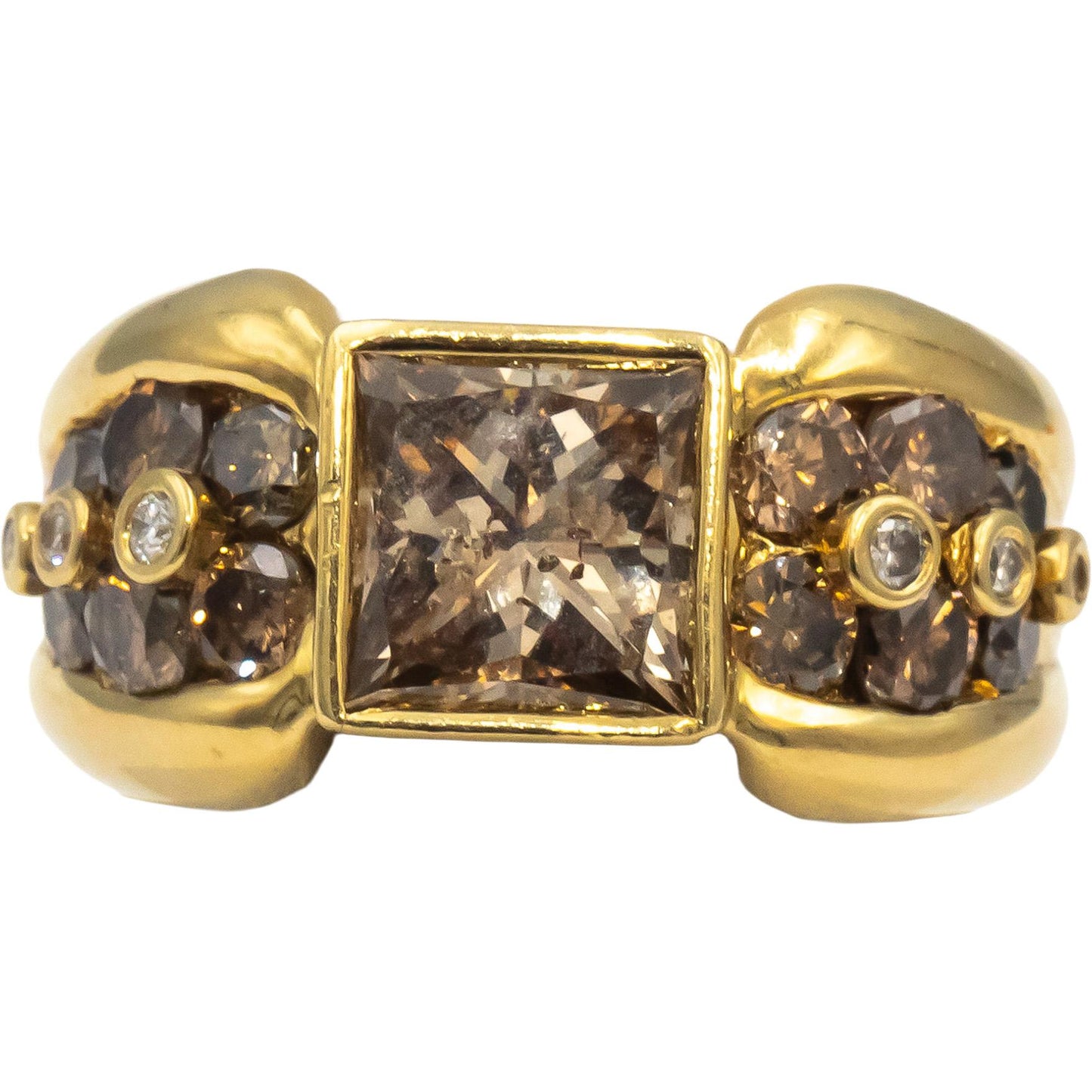 18k Yellow Gold Princess & Round Diamond Cocktail Ring 3.40CT w/ 2.0CT Center