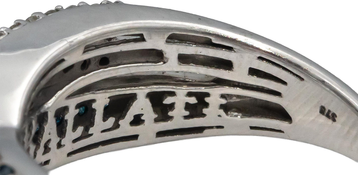 Designer 9k White Gold White & Blue Round Diamond Crossover Ring 1.0CT Size 7