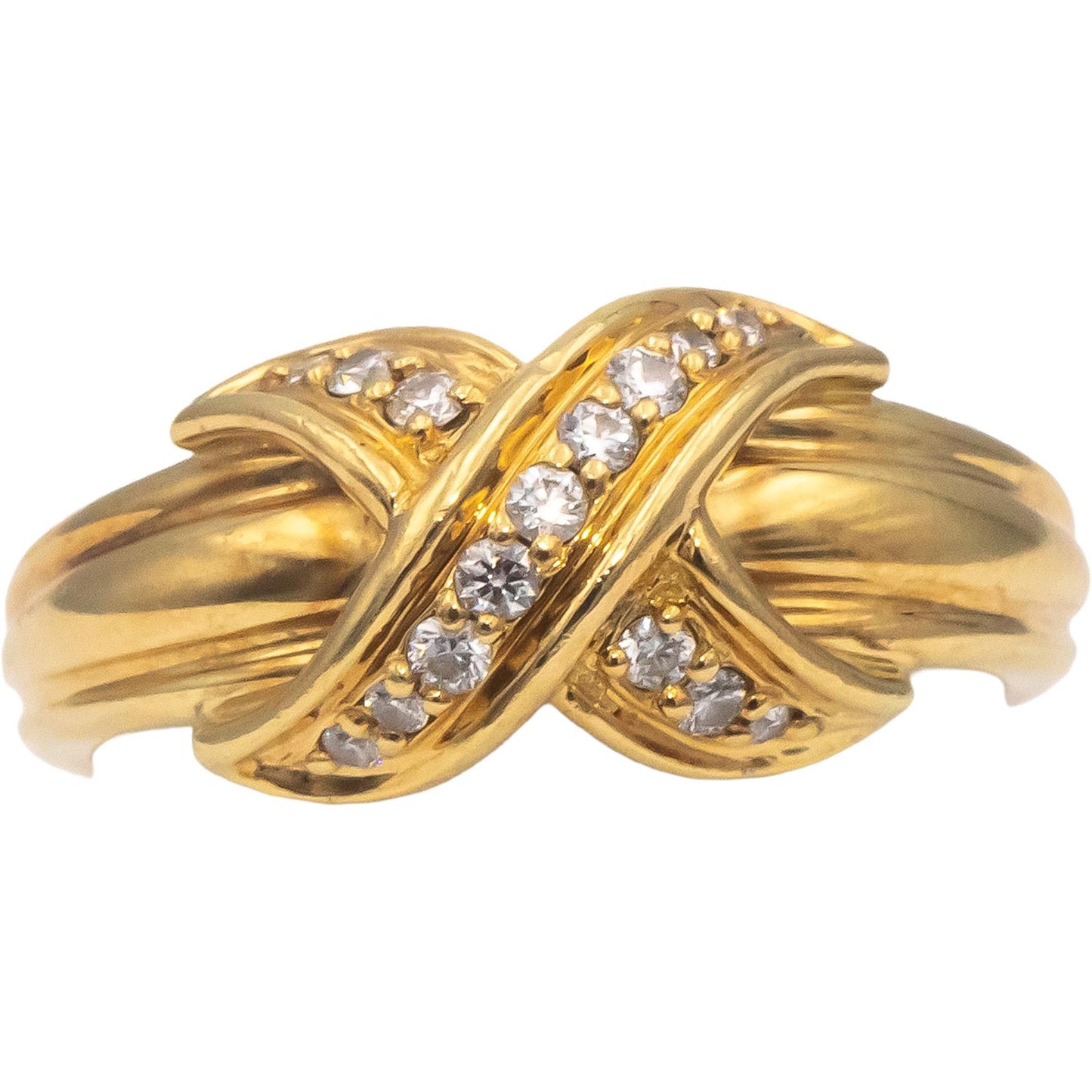 TIFFANY & CO. Vintage 18k Yellow Gold Round Diamond "X" Style Ring .17CT Size 7