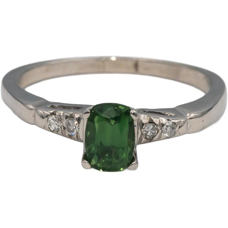 14k White Gold Cushion Green Sapphire & VS Round Diamond Cocktail Ring 0.94CT