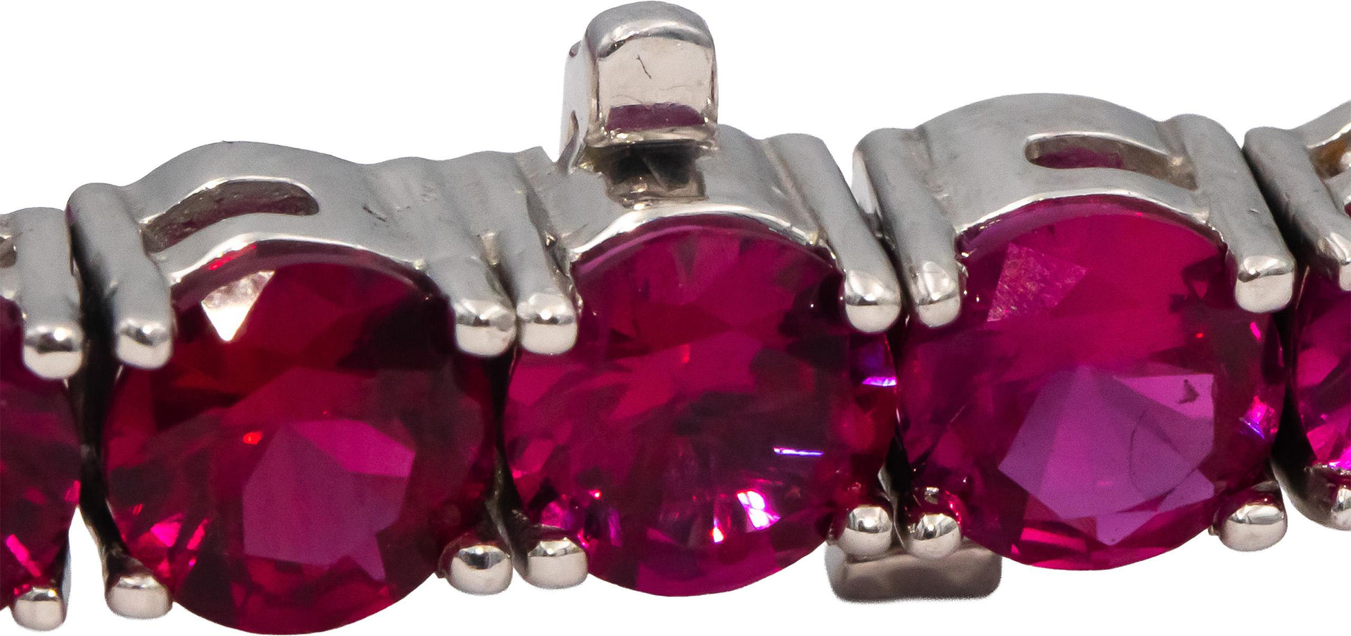 14k White Gold Oval Cut Synthetic Ruby Tennis Bracelet 31.0CTW