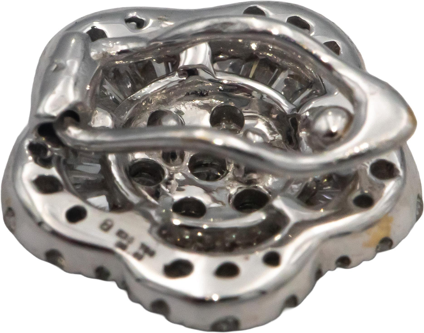 18k White Gold Round & Baguette Cut Diamond Flower Ring Pendant 0.40CT Size 6