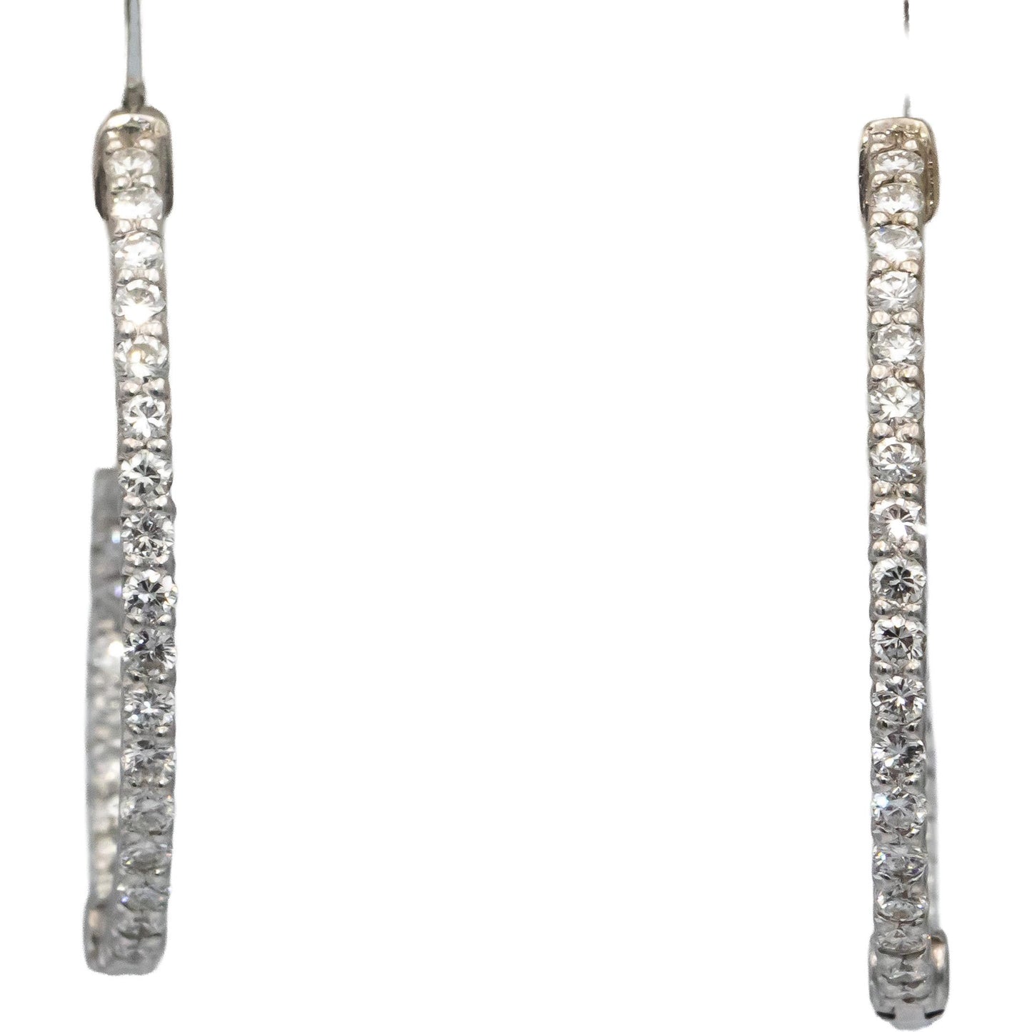 14k White Gold VS Round Diamond Inside Out Oval Hoop Earrings 1.20CTW