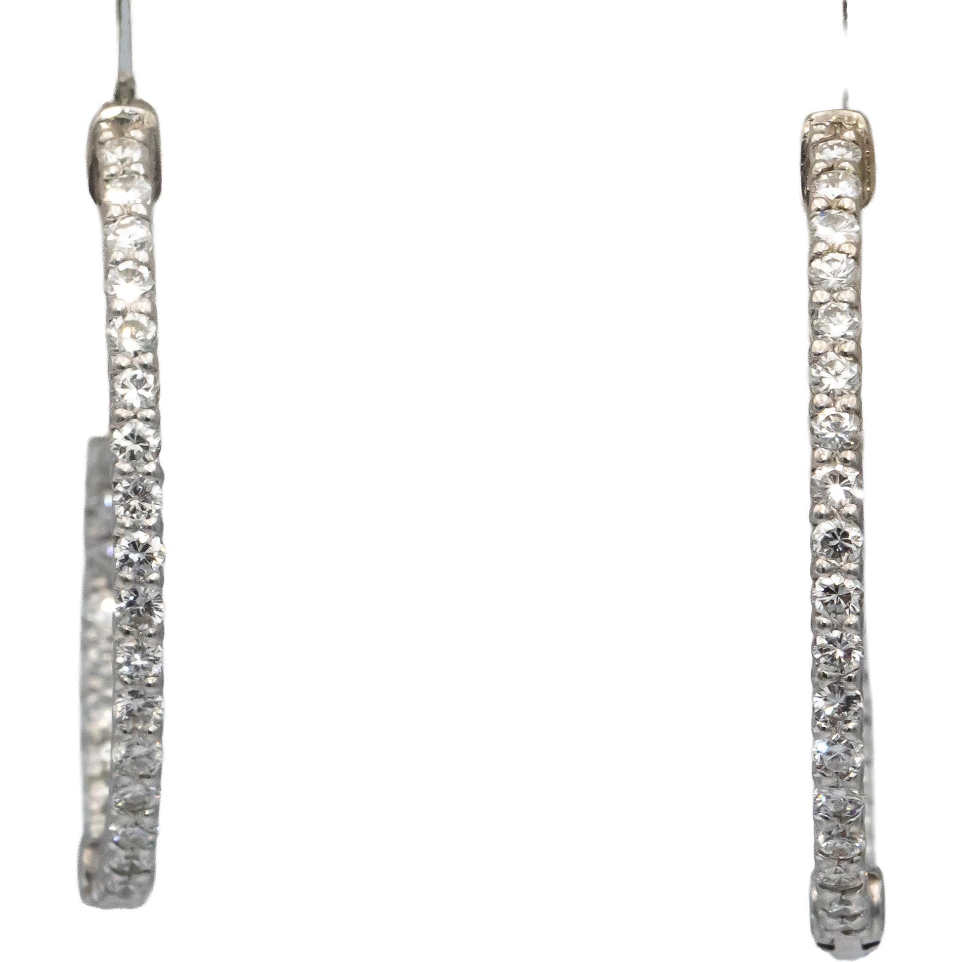 14k White Gold VS Round Diamond Inside Out Oval Hoop Earrings 1.20CTW