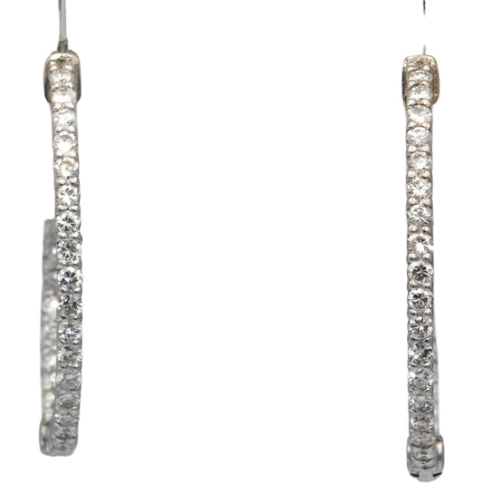 14k White Gold VS Round Diamond Inside Out Oval Hoop Earrings 1.20CTW