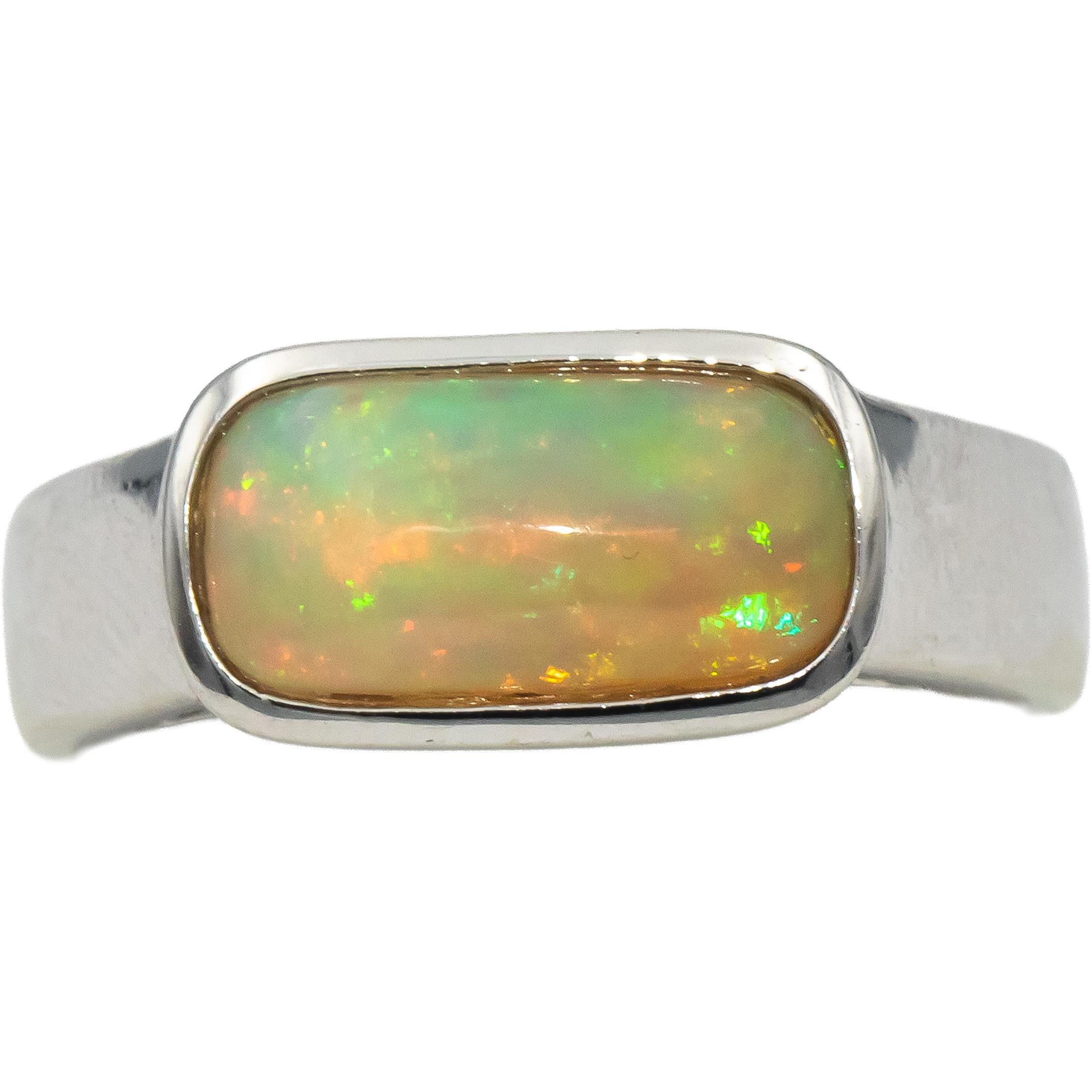 14k White Gold Cabochon Cut Bezel Set Opal Solitaire Ring 2.0CT Size 10